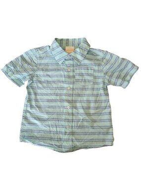 Jumping Beans Boys Button Down Shirt 3T Blue White Striped Short Sleeve Cotton